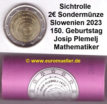 Rolle 2 Euro Sondermünze Slowenien 2023 - Josip Plemelj