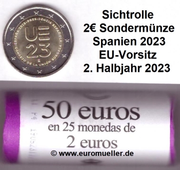 Rolle 2 Euro Sondermünze Spanien 2023 EU-Vorsitz