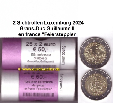 2 Rollen 2 Euro Sondermünzen Luxemburg 2024 Guillaume + Feiersteppler