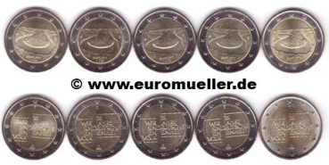 10x 2 Euro Gedenkmünze Deutschland 2025 - Saarland + Dt. Einheit