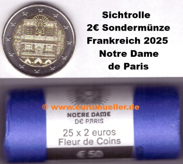 Rolle 2 Euro Sondermünze Frankreich 2025 Notre Dame