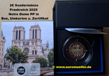 2 Euro Sondermünze Frankreich 2025 Notre Dame PP in Box