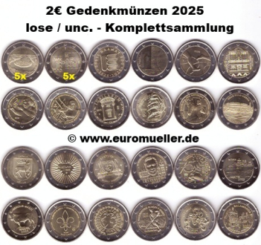 32x 2 Euro Gedenkmünzen  2025 lose / unc. komplett