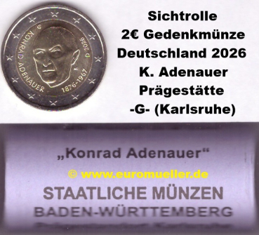 Rolle -G- 2 Euro Gedenkmünze Deutschland 2026 - K. Adenauer
