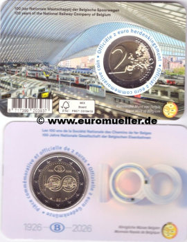 2 Euro Gedenkmünze Belgien 2026 Staatsbahnen fr. CC