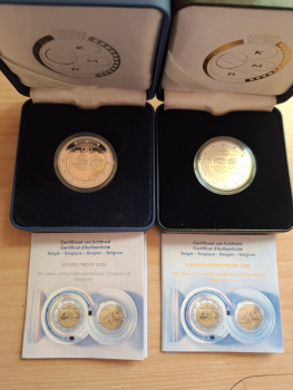 2x 2 Euro Gedenkmünzen Belgien 2026 Staatsbahnen PP + PP Reverse