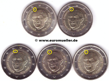 5x 2 Euro Gedenkmünze Deutschland 2026 - K. Adenauer