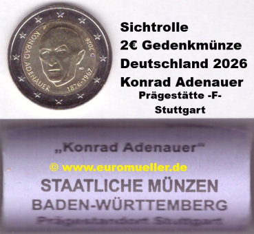 Rolle -F- 2 Euro Sondermünze Deutschland 2026 K. Adenauer