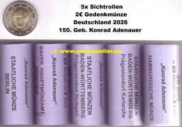 5Rollen 2 Euro Gedenkmünze Deutschland 2026 - K. Adenauer A-J