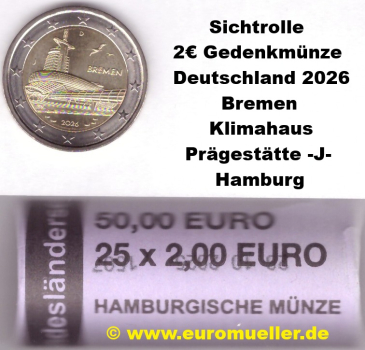 Rolle -J- 2 Euro Gedenkmünze Deutschland 2026 Bremen