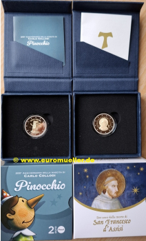 2 Euro Gedenkmünze Italien 2026 - Pinocchio + Assisi PP