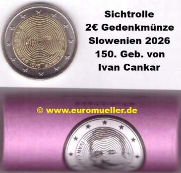 Rolle 2 Euro Gedenkmünze Slowenien 2026 Cankar