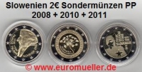 Slowenien 2 Euro Sondermünzen 2008 + 2010 + 2011 PP
