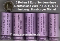 5 Rollen 2 Euro Sondermünze Deutschland 2008 Hamburg