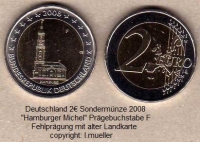 2 Euro Sondermünze Deutschland 2008 F Fehlprägung (Hamburg)