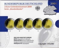 5x 2 Euro Sondermünze Deutschland 2008 PP (Hamburg)