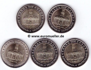 5x 2 Euro Sondermünze Deutschland 2009 (Saarland)