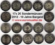 17x 2 Euro Sondermünzen Gemeinschaftsausgabe 10 Jahre Bargeld 2012