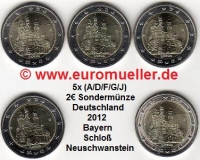 5x 2 Euro Sondermünze Deutschland 2012 Bayern ADFGJ