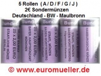 5 Rollen 2 Euro Sondermünzen Deutschland 2013 BW Maulbronn Sichtrollen