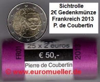 Rolle 2 Euro Sondermünze Frankreich 2013 Pierre de Coubertin