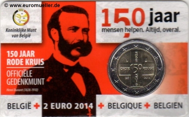 2 Euro Sondermünze Belgien 2014 bu. Rotes Kreuz - flämisch