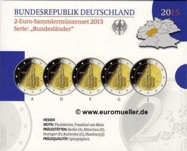 5x 2 Euro Sondermünzen Deutschland 2015 Hessen PP