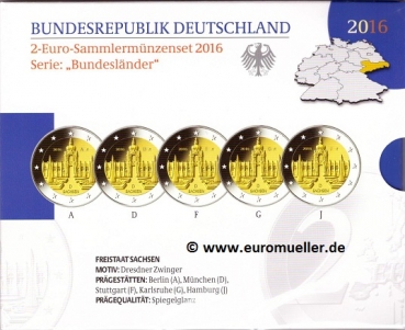 5x 2 Euro Deutschland 2016 Sachsen PP