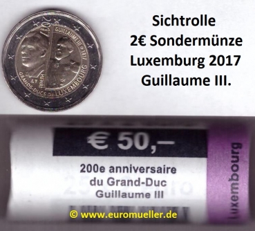 Rolle 2 Euro Sondermünze Luxemburg 2017 Guillaume III.