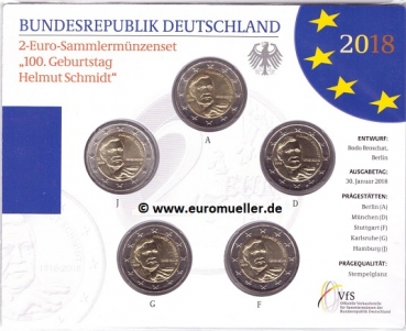 5x 2 Euro Sondermünzen Deutschland 2018 H. Schmidt bu.