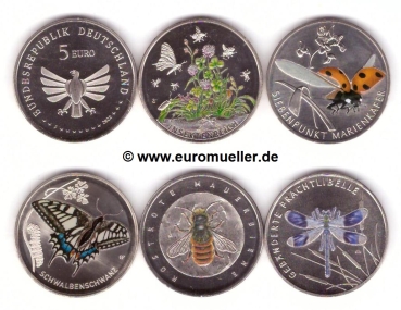 5x 5 Euro Gedenkmünzen Deutschland 2022-2023 Insekten