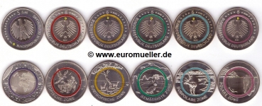 6x 5 Euro Gedenkmünzen Deutschland 2016 - 2021 -D-