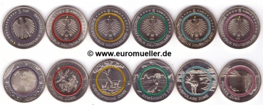 6x 5 Euro Gedenkmünzen Deutschland 2016 - 2021 -J-