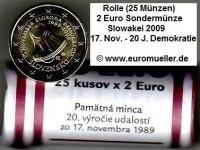 Rolle 2 Euro Sondermünze Slowakei 2009 Demokratie
