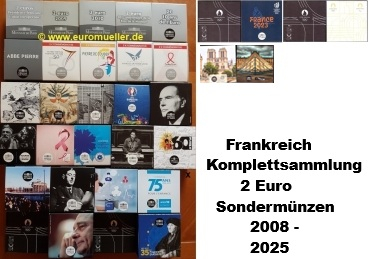 Frankreich 34x 2 Euro Sondermünzen Komplettsammlung 2008 - 2025 PP