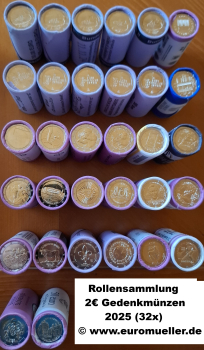 Rollensammlung 2 Euro Gedenkmünzen 2025 komplett - 32x