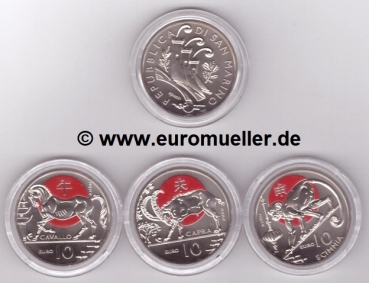 San Marino 3x 10 Euro Gedenkmünzen 2024 Chin. Mondkalender