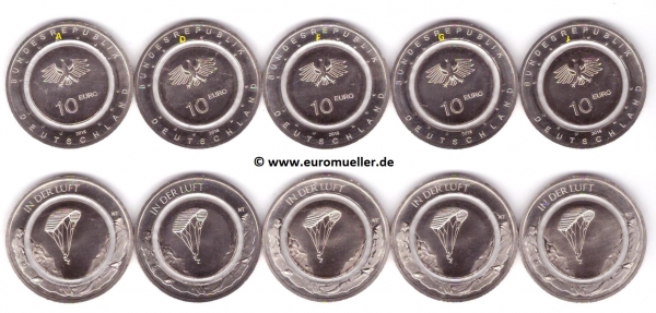 5x 10 Euro Gedenkmünzen Deutschland 2019 Luft