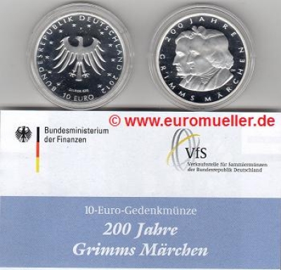 10 Euro Gedenkmünze Deutschland 2012 Grimms Märchen PP
