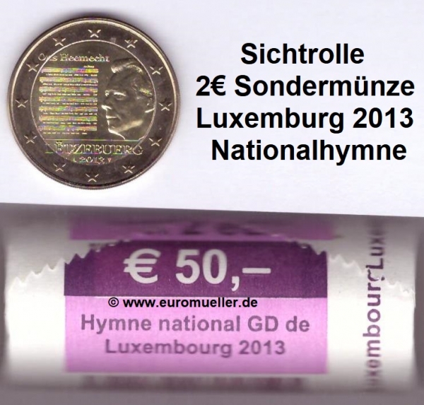 Rolle 2 Euro Sondermünze Luxemburg 2013 Hymne