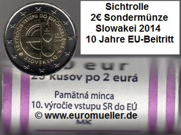 Rolle 2 Euro Gedenkmünze Slowakei 2014 EU Beitritt