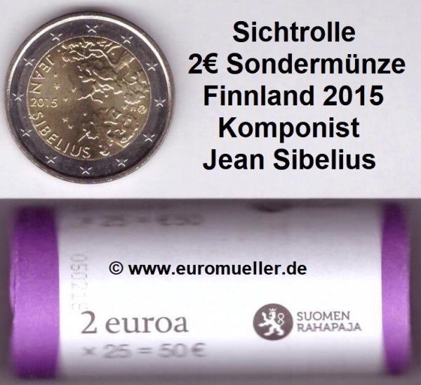 Rolle 2 Euro Sondermünze Finnland 2015 Sibelius