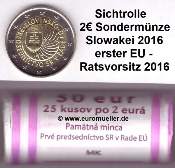 Rolle 2 Euro Sondermünze Slowakei 2016 EU-Vorsitz