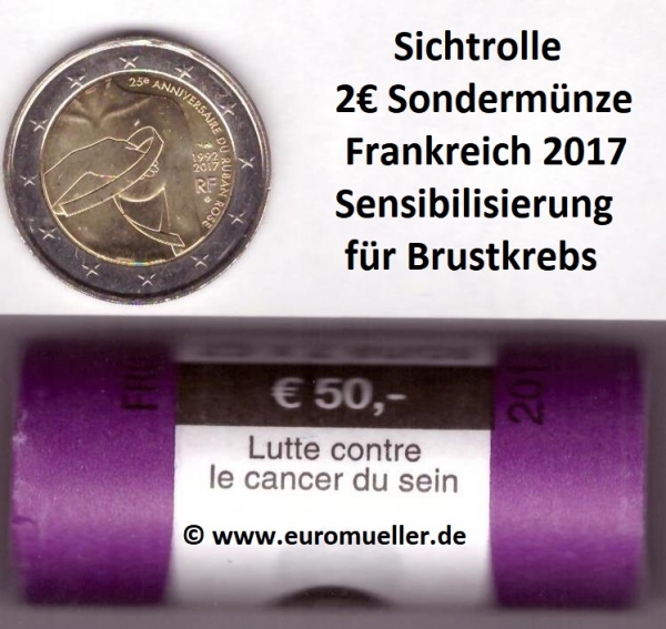 Rolle 2 Euro Sondermünze Frankreich 2017 Brustkrebs