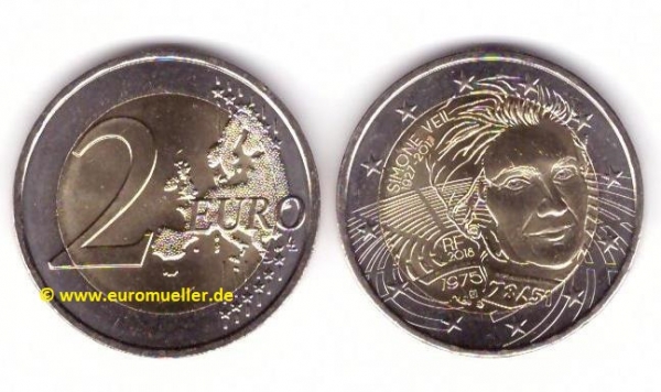 2 Euro Sondermünze Frankreich 2018 S. Veil