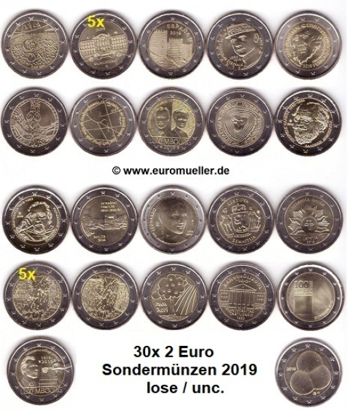 30x 2 Euro Sondermünzen 2019