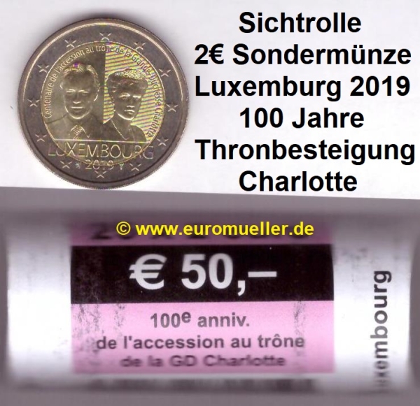 Rolle 2 Euro Sondermünze Luxemburg 2019 Thronbesteigung Charlotte