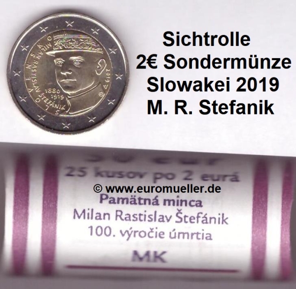 Rolle 2 Euro Sondermünze Slowakei 2019 Stefanik