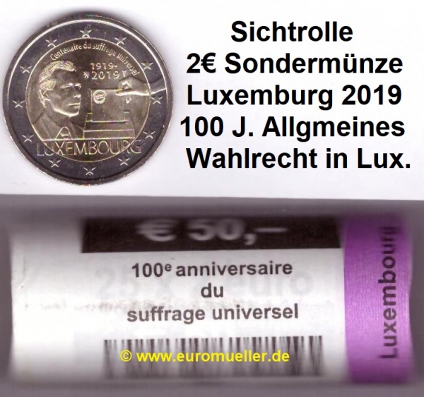 Rolle 2 Euro Sondermünze Luxemburg 2019 Wahlrecht