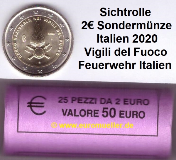 Rolle 2 Euro Sondermünze Italien 2020 Feuerwehr